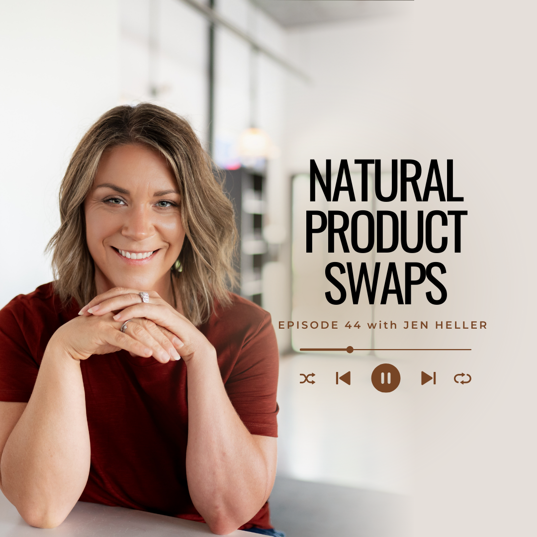 Cover of podcast art showing Jen Heller with title Natural Product Swaps